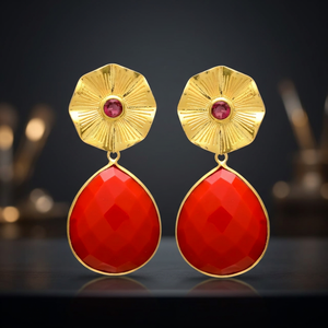 Pendientes Colgantes de Plata Hechos a Mano con Piedras Preciosas Naturales, Estilo Boho Étnico, Chapados en Oro - Product Image 2