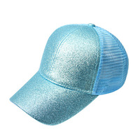 Casquettes de baseball unisexe en maille décontractées à paillettes unies pour l'été 2023, style trucker, avec ouverture pour queue de cheval, pour activités de plein air et voyage, 6 panneaux - Vente en gros