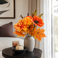 Kunstmatige herfstzonnebloem- en esdoornbladboeket, 5-delige herfstbloemenarrangement voor Thanksgiving, bruiloft en huisdecoratie