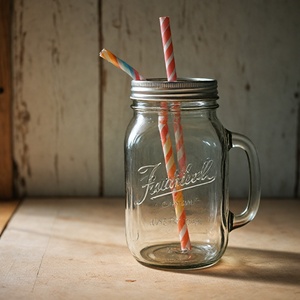 Bán buôn 16oz vuông Vòng <span class=keywords><strong>Glass</strong></span> <span class=keywords><strong>Mason</strong></span> <span class=keywords><strong>Jar</strong></span> với nắp nhôm <span class=keywords><strong>480ml</strong></span> nước trái cây/rượu lưu trữ cho đường Cookie nước trái cây với rơm - Product Image 6