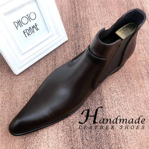 Botas cortas de cuero genuino para hombre, para uso formal de negocios, botas de cuero vacuno de longitud completa, estilo inglés, botas Martin, zapatos de caña alta - Product Image 1