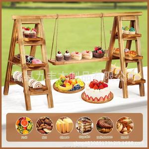Estante de madera para pasteles, soporte de exhibición de 3 niveles de doble cara para almacenamiento de postres, organizador para sala de estar y dormitorio, madera maciza duradera - Product Image 3