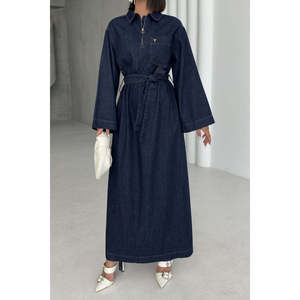 Robe longue en jean ceinturée 3035 - Style Slap - Bleu marine - Product Image 2