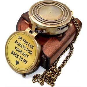 Pocket <b>Compass</b> Engraved Romantic Message With Leather Case Portable Hiking Navigational <b>compass</b> with case - Product Image 4