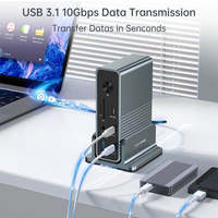 Station d'accueil USB-C 15-en-1 avec double sortie 2.1 4K 60Hz DP, hub Type-C 10 Gbps, PD 55W, RJ45, lecteur SD pour ordinateur portable – En stock