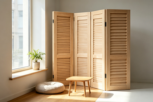 Wooden <b>Folding</b> <b>Room</b> <b>Divider</b> 3 Panels Handcrafted Minimalist Design Opaque Privacy Screen Multi-Functional EFS Brand Frame - Product Image 5