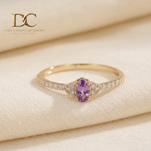 Bague en or jaune massif 14 carats avec diamant de laboratoire et alexandrite pour femme, bijoux de créateur, cadeau de luxe pour toutes les occasions - Product Image 1