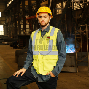 Chaleco de Alta Visibilidad Amarillo FR con Certificación NFPA2112 HRC2, Protección Contra Arco Eléctrico, Costuras Soldadas de Algodón/Nailon para la Industria del Petróleo y el Gas - Product Image 1