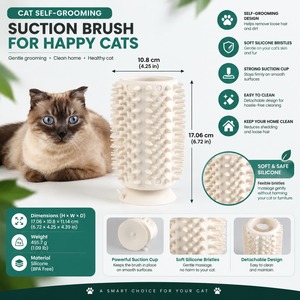 Brosse auto-nettoyante en silicone pour chat avec ventouse détachable, éliminateur de poils pour animaux domestiques pour le toilettage à domicile - Product Image 2
