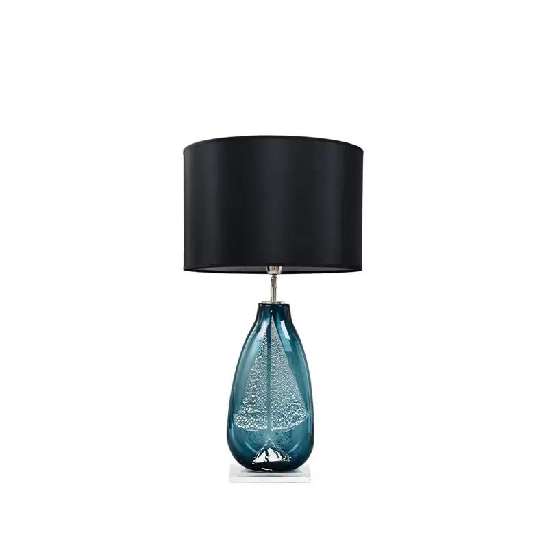 Blue Sailing Hand Made Art Glass Base Black Fabric Lampshade Living Room Bedside Night Light Dimmable Desk Table Lamp