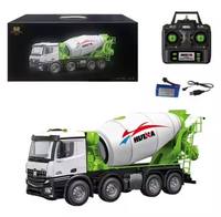 Camion malaxeur télécommandé Huina 1537 1:14 RTR en métal 2.4G 12CH avec effets lumineux et sonores, modèle fini, jouet avec chargeur