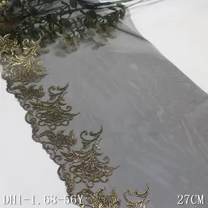 2024 중국 패션 하이 퀄리티 란제리 액세서리 레이스 트림 블랙 얇은 명주 그물 수 놓은 레이스 브래지어 골드 스레드
