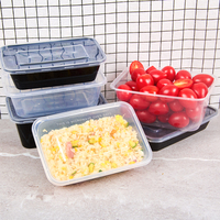 Boîte à bento jetable rectangulaire transparente noire pour repas micro-ondes boîte à bento en plastique récipient de restauration rapide avec couvercle