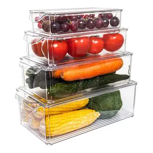 双酚a免费4pc大型可堆叠蔬菜冰柜塑料排水保鲜盒冰箱收纳盒
