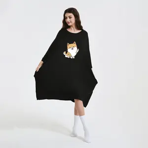 T-shirt imprimé Animal de compagnie de dessin animé, vêtements de nuit longs pour filles femmes maison nuit pyjama robe de nuit