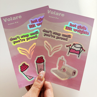 Feuille d'autocollants en vinyle PVC imperméable réutilisable de haute qualité, motif dessin animé, pour extérieur, impression logo personnalisé holographique, découpe kiss-cut