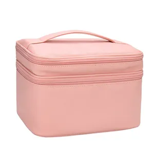 OEM Tote Cosmetic Bags For Women 2 Layer Makeup Tools Organizer For Travel Make up Brush Holder Storage Pocket Toiletry Handbag