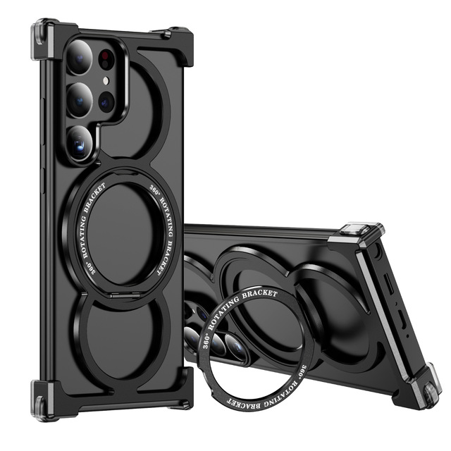 Magnetic Metal Bracket Phone Case for Samsung Galaxy S23 Ultra S24 S25 Edge S22 S21 FE Aluminum Alloy Frameless Bumper Cover