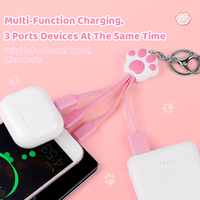 Créativité amusante mignon rose patte chat griffe chargeur cordon enfants fille multi chargeur cordon dessin animé porte-clés téléphone 3 en 1 câble de charge USB