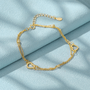 Pulsera CANNER Simple S925 de Plata de Ley con Doble Corazón y Cadena Rollo Chapada en Oro de 14k/18k, Regalo para Chicas - Product Image 1