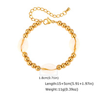 Bracelet perlé en acier inoxydable plaqué or 18 carats avec pendentif coquillage, design populaire, résistant au ternissement et à l'eau, bijoux pour femmes