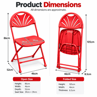 Chaise pliante en plastique rouge vif avec cadre métallique, dossier coquille, portable, pour jardin, banquet, mariage, événements intérieurs et extérieurs