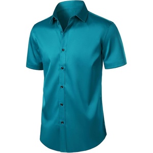 T-shirt décontracté pour homme à col montant, coupe ajustée, manches courtes, extensible, infroissable, avec logo personnalisé ODM et imprimé - Product Image 2
