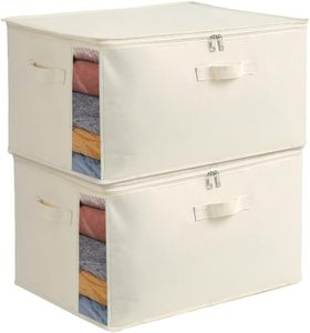 Ensemble de 3 sacs de rangement pour couettes en toile - Capacité de 70 L, fermetures éclair doubles, poignées renforcées, design pliable pour vêtements et couvertures - Product Image 4