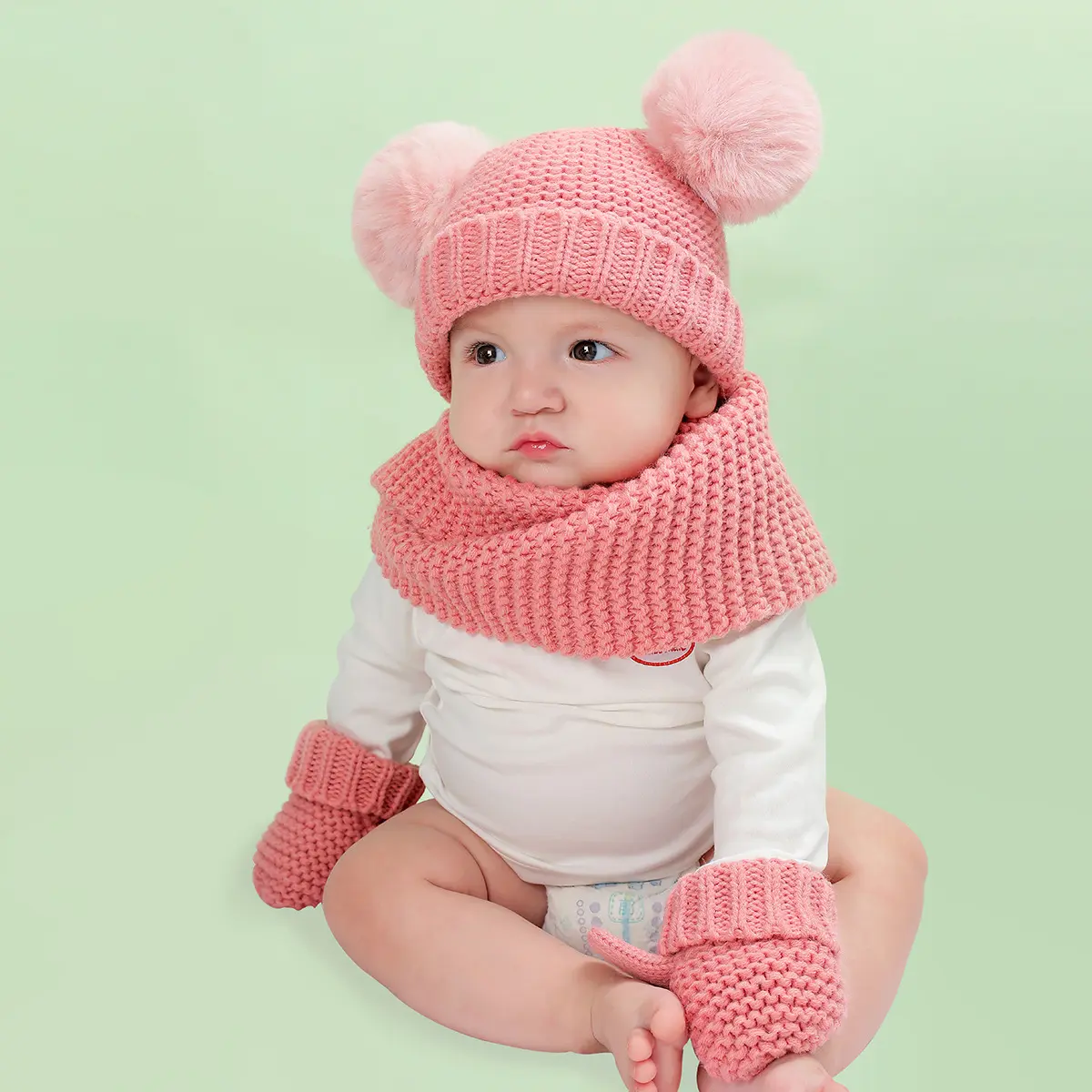 A2719 Kids 3pcs/set Winter Crochet Scarves Hat Mittens Warm Gorro Suit Wool Beanies Baby Pom Pom Knitted Hat Scarf Gloves Set