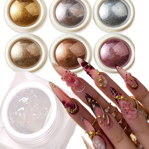 6 pièces poudre miroir + 5ml semi-solide miroir magique Chrome poudre modèle Gel Kit Nail Art Gel adhésif gem-s colle tremper Gel UV - Product Image 1