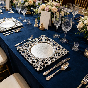 Assiettes de Présentation Carrées Dorées en <span class=keywords><strong>Plastique</strong></span> de 33 cm, Style Vintage, Bord Creux, pour Banquets, Dîners, Décoration de Table, Assiettes de Mariage - Product Image 5