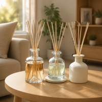 Flacon diffuseur en verre cylindrique transparent de luxe personnalisé avec bouchon à vis pour l'emballage de parfums d'intérieur