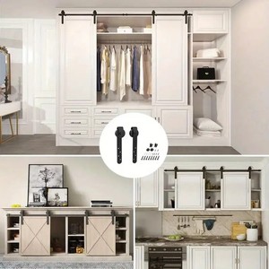 Quincaillerie moderne pour porte coulissante de <span class=keywords><strong>grange</strong></span> en bois massif de 39 pouces avec finition thermolaquée pour armoire, meuble TV, usage hôtelier, crochets en J noirs - Product Image 2