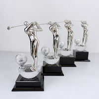 Trophée sportif de balle de golf en cristal de verre de golfeur argenté en métal avec base noire