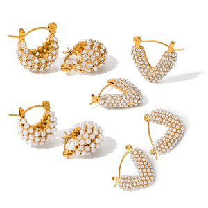 <span class=keywords><strong>Orecchini</strong></span> a Cerchio J&D Antitarnish in Acciaio Inossidabile 18K, Gioielli da Matrimonio a Forma di V con Perle - Product Image 1