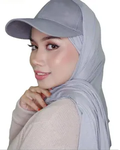 Trendy Baseball Instant Jersey Hijab Muslim Women Scarf With Cap Good Stitch Stretchy Jersey Hijabs Summer Sports Cap