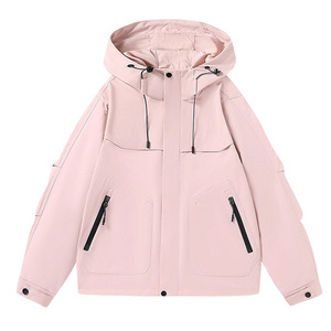 Outdoor Hooded Windproof Jacket Unisex Full Sleeve Solid Color With Printing Workwear - Product Image 2