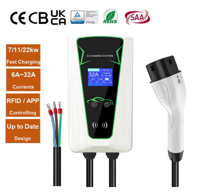 32A 7kW Fast EV Charging Stations App Control Type 2 Charger Electric Vehicle Wall IP54 CE TUV Certified New