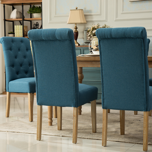 Solid Wood Tufted Parsons <b>Dining</b> <b>Chair</b>, Set of 2, Blue - Product Image 6