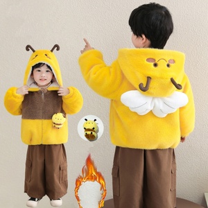 <span class=keywords><strong>Manteau</strong></span> en fausse fourrure pour filles - Nouveau style d'hiver, vêtement d'hiver rembourré et épais à capuche pour enfants, dessin animé petite abeille - vêtements d'hiver élégants. - Product Image 2