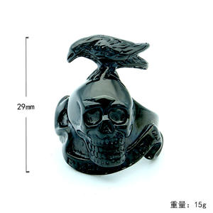 도매 사용자 정의 스테인레스 스틸 보석 티타늄 스틸 편지 만료 빈티지 펑크 캐스팅 까마귀 해골 반지 - Product Image 5