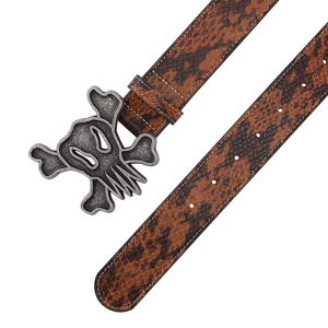 Sabuk Kulit Asli Desainer Khusus Pria dengan Gesper Pelat Tengkorak Gaya Vintage Baru, Bahan Campuran Kulit Sapi dan Bulu Kuda - Product Image 5