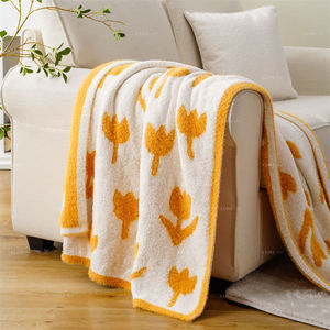 Couverture en tricot jacquard à plumes, double face, réversible, motif floral <span class=keywords><strong>tulipe</strong></span>, couverture moelleuse et duveteuse réversible pour lit et canapé - Product Image 5