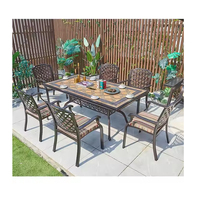 table à manger en aluminium moulé de luxe pour hôtel, jardin, extérieur, table et chaises de salle à manger d'intérieur 6 places