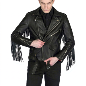 HULAR INTL Cowboy Motorcycle <b>Jacket</b> Men's Genuine Nylon/Cotton <b>Fringe</b> Front Pockets Genuine Zipper Closing Satin Lining Vintage - Product Image 1