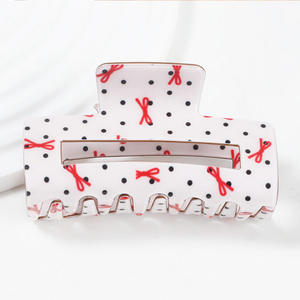 Pinzas de Pelo para Mujer al por Mayor, 8.4cm, con Lazo Blanco y Rojo, Rectangulares, Acrílicas, con Puntos, Estampado de Corazón Rojo de San Valentín - Product Image 3