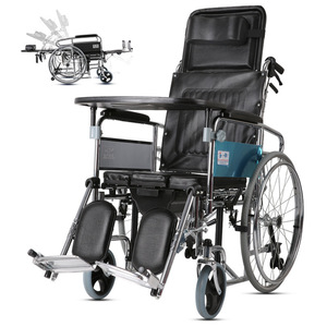 Fauteuil roulant inclinable à dossier haut, pliable, capacité de charge 100 kg, avec siège toilette pour personnes âgées, modèle poussette manuelle 9952 - Product Image 2