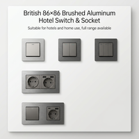 Prise murale en aluminium brossé 86*86 avec ports USB-A et USB-C, norme britannique, usage industriel, indice de protection IP22, pour projets hôteliers et résidentiels