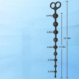 Juguetes sexuales al por mayor: Tapón anal de silicona negra con cuentas, tapón anal delgado con cuentas 	 Juguetes <span class=keywords><strong>Anales</strong></span> con 10 <span class=keywords><strong>Bolas</strong></span> de Tamaño Gradual - Product Image 2