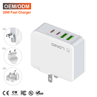 Chargeur portable compact LDNIO A4403C-1 20W avec double port USB-C + double port USB-A, chargeur de téléphone, charge en voyage avec câble de charge de 1 m